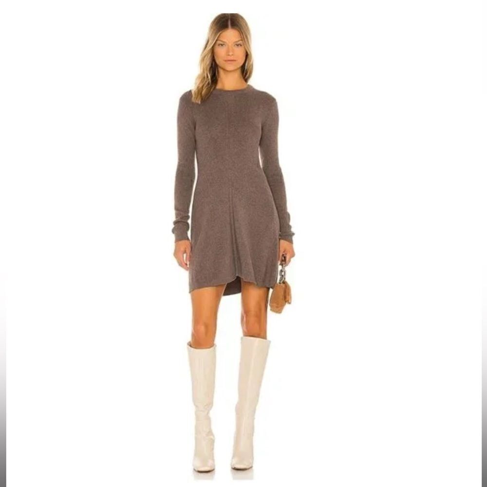 NWTs Monrow Mini Sweater Dress Cashmere in Iced Coffee Size Large